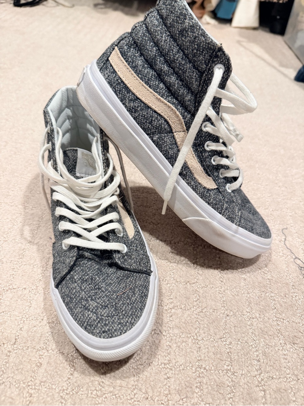 Vans Women's High-Top Sneakers in Heather Gray with Cream Side Stripe